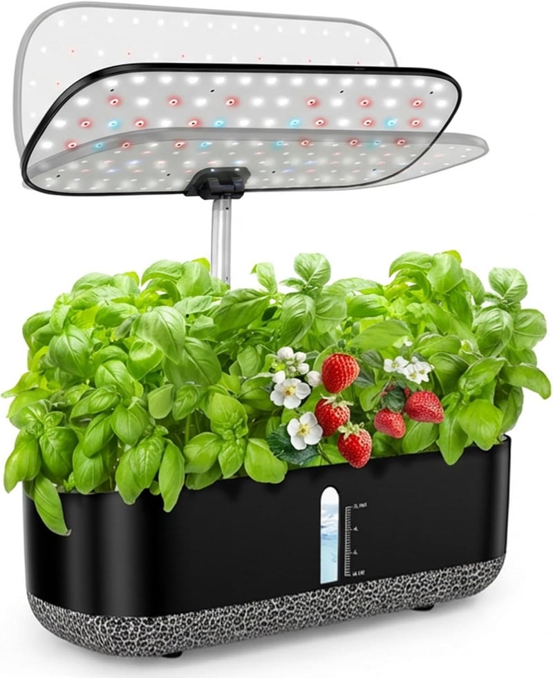 HYPOACE Store نظام زراعة هيدروبونيك مع ضوء نمو LED، حديقة أعشاب داخلية بـ 14 حبة، لوحة ضوء قابلة للدوران بتقنية الطيف الكامل، توقيت تشغيل وإيقاف تلقائي 12 14 16 ساعة، خزان ماء سعة 5 لتر، حصاد خضروات طازجة مثل الخس والريحان والطماطم - Image 1